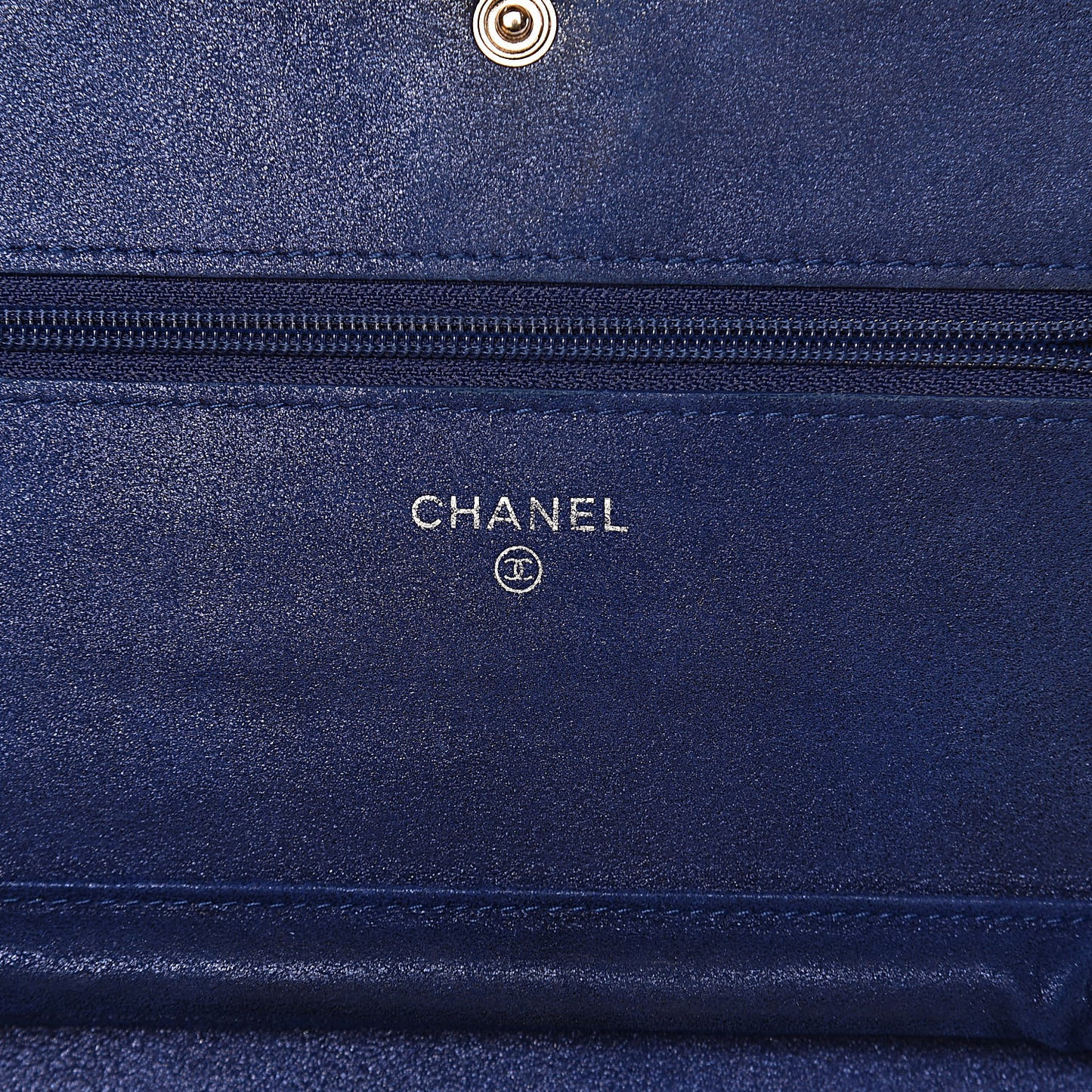 Iridescent Calfskin Quilted Wallet on Chain WOC Blue