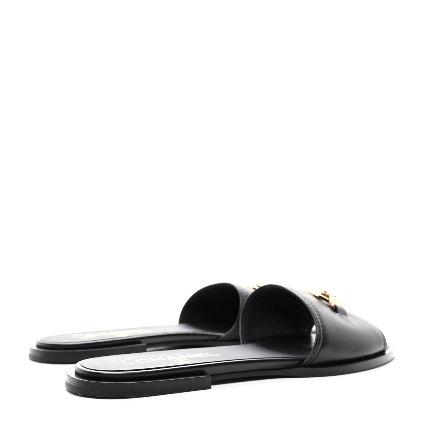 Shiny Calfskin CC Mules 39 Black