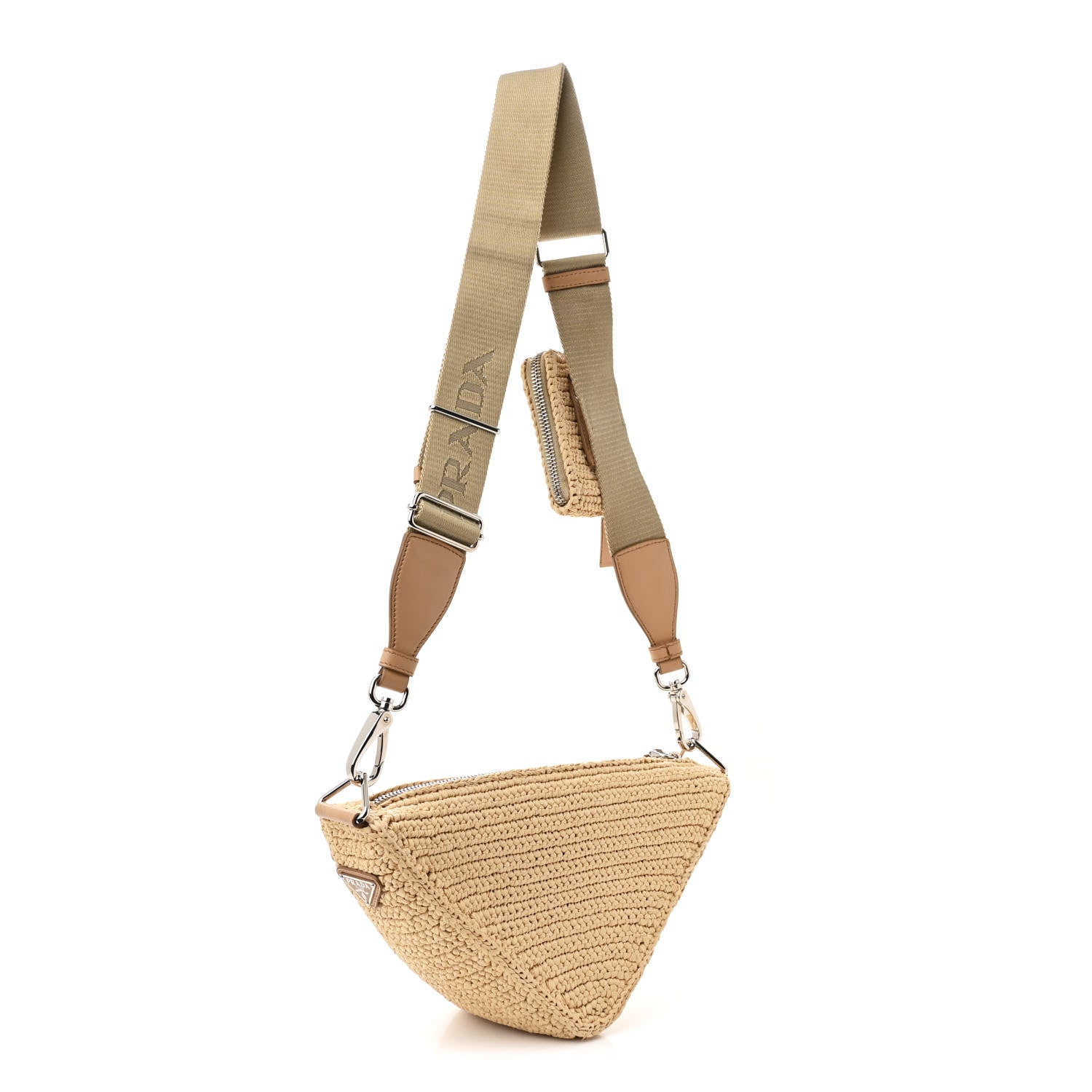 Prada Yarn Raffia Effect Crochet Triangle Shoulder Bag Naturale 3 of 11