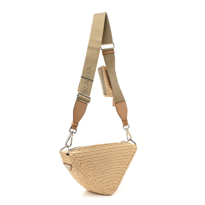 Prada Yarn Raffia Effect Crochet Triangle Shoulder Bag Naturale 3 of 11