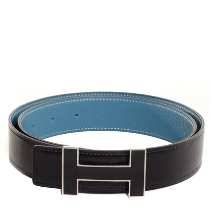 Hermes Box Togo Reversible Quizz H Belt 90 Blue Jean Black 1 of 8