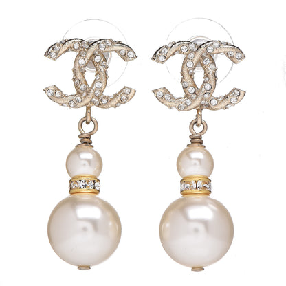 Chanel Crystal Pearl CC Drop Earrings Gold 1 of 4