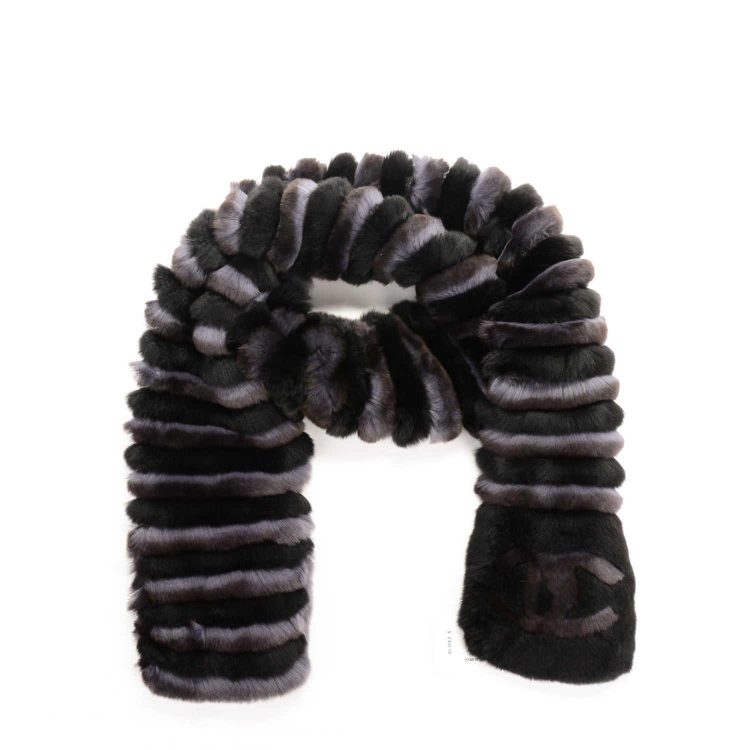Chanel Orylag Rabbit Fur CC Scarf Black Grey 1 of 4