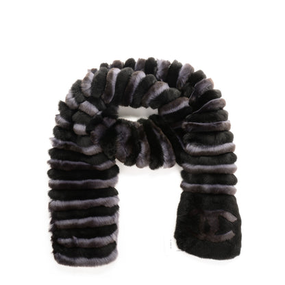 Chanel Orylag Rabbit Fur CC Scarf Black Grey 1 of 4