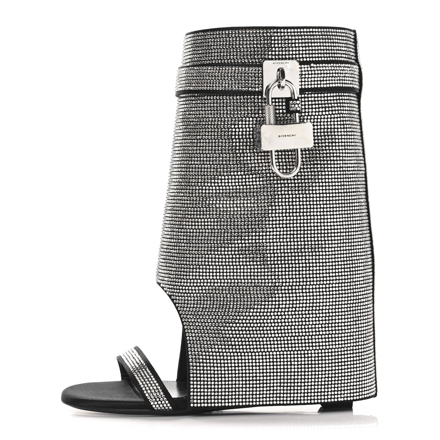 Satin Strass Shark Lock Sandals 38.5 Silvery