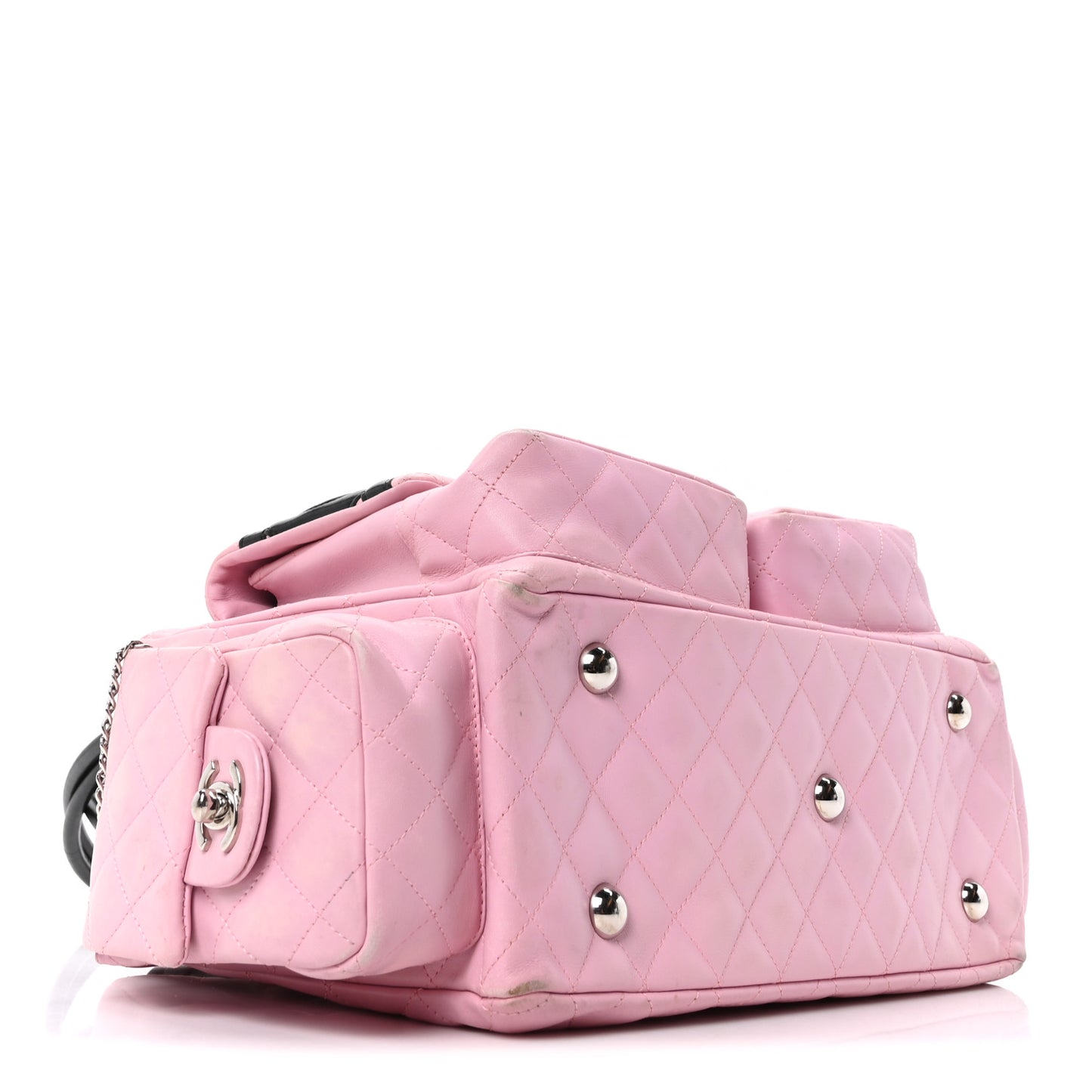 Calfskin Quilted Large Cambon Multipocket Reporter Pink Black