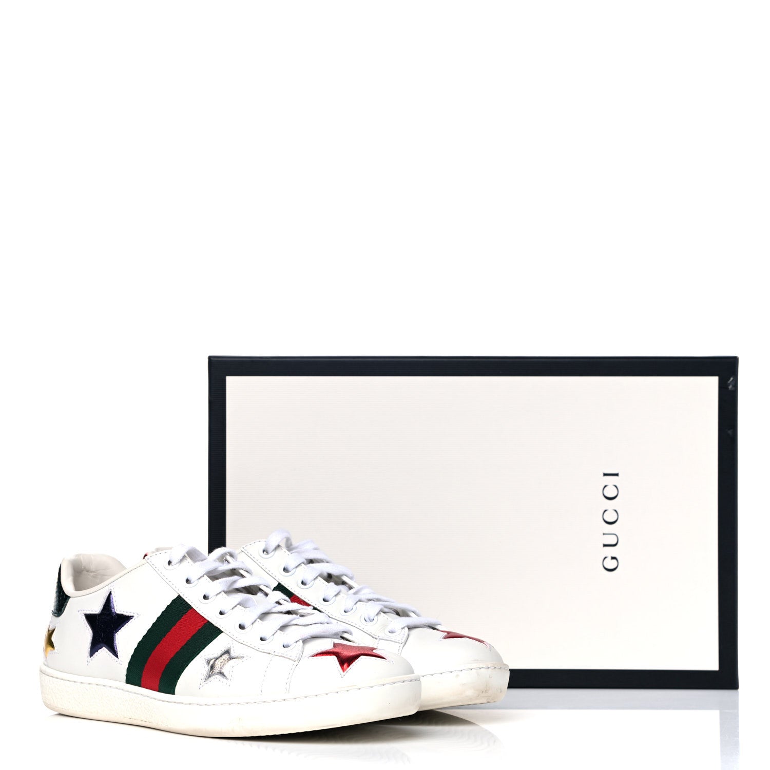 Gucci Calfskin Ayers Web Star Embroidered Womens Ace Sneakers 35.5 White Multi 17 of 17