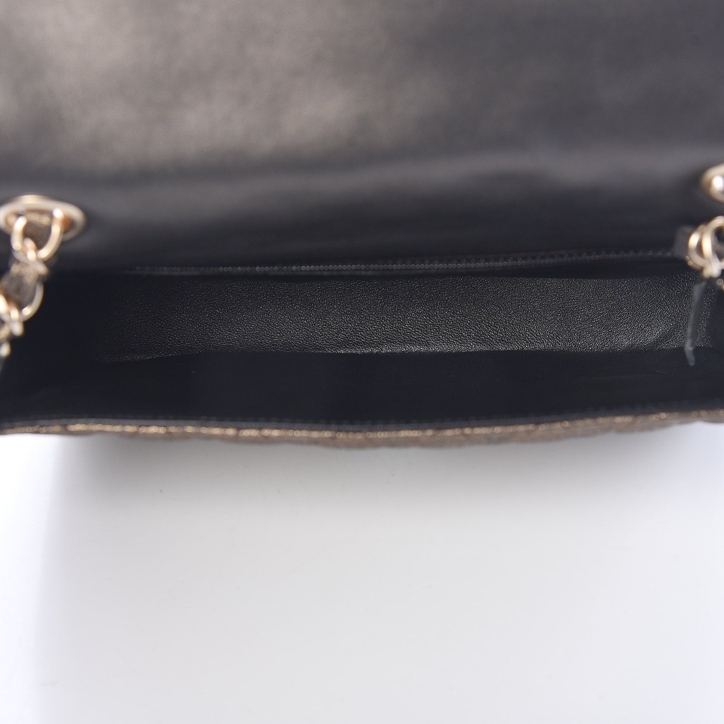 Iridescent Calfskin Quilted Crystal Mini Rectangular Flap Black Gold