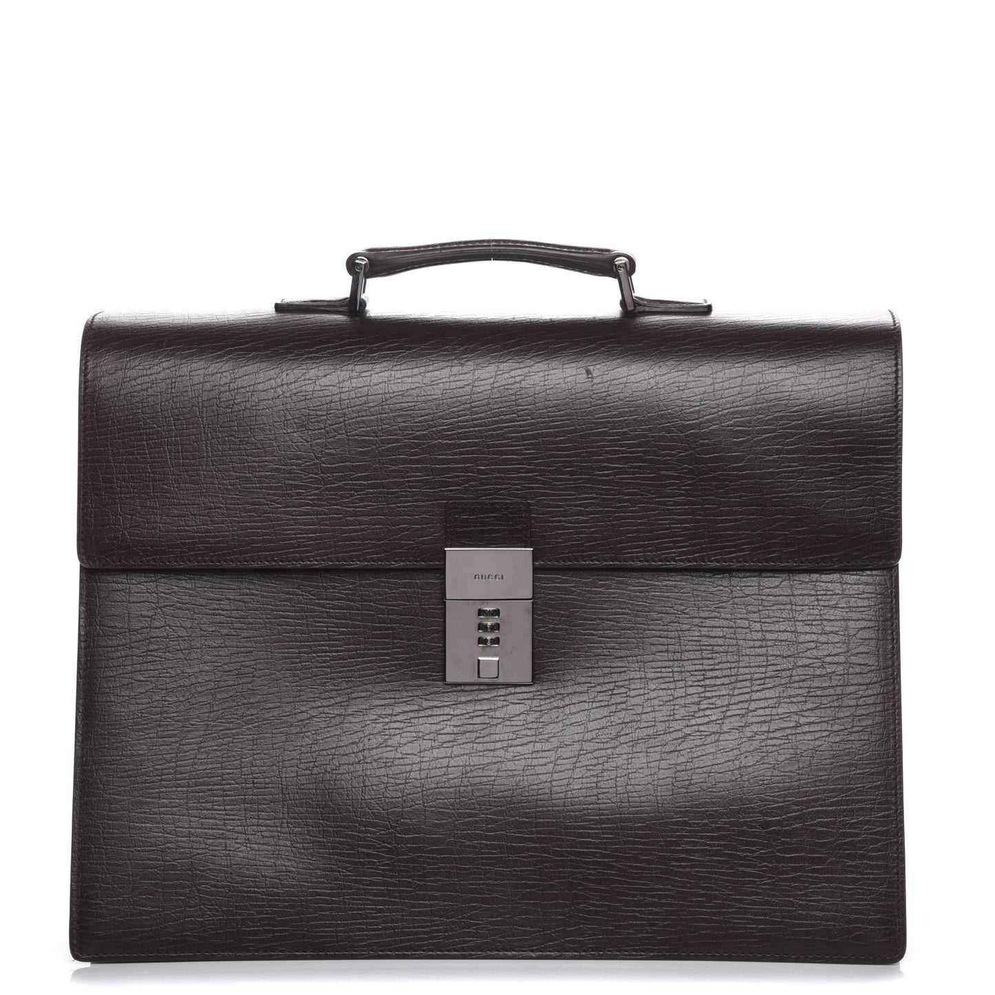 Calfskin Embossed Gusset Briefcase Brown