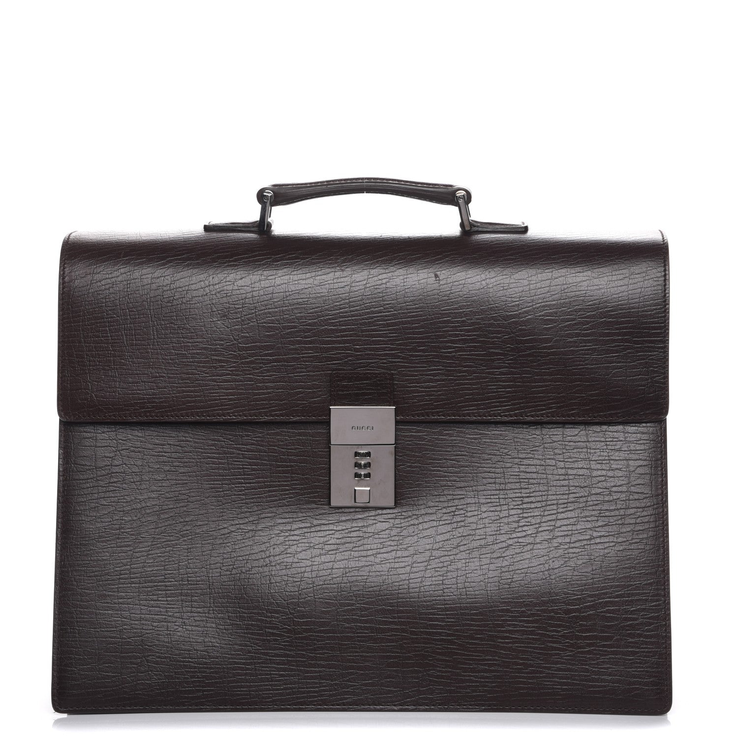 Gucci Calfskin Embossed Gusset Briefcase Brown 1 of 9