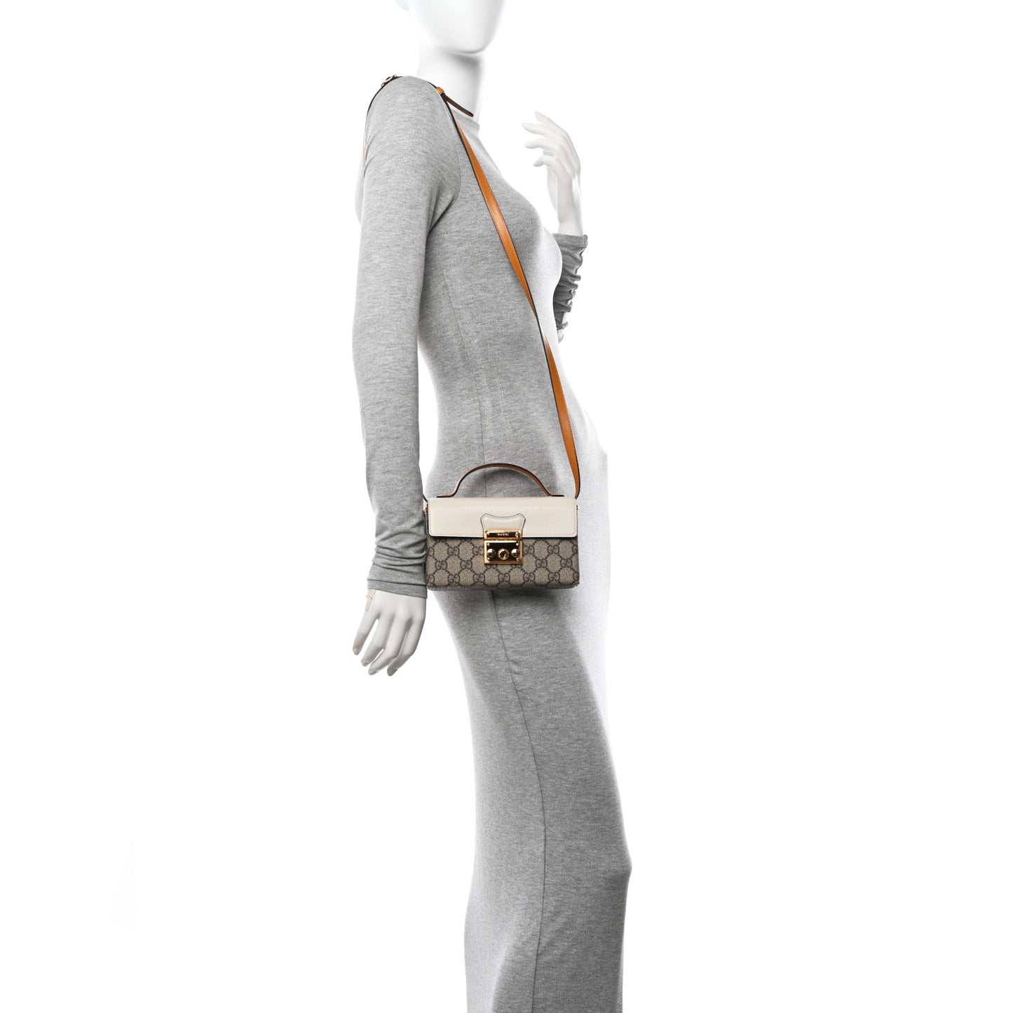GG Supreme Monogram New Sakai Calfskin Mini Padlock Top Handle Shoulder Bag Beige Ebony Mystic White Sun Oil