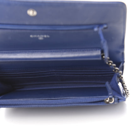 Chanel Lambskin Quilted Boy Wallet On Chain WOC Blue 5 of 15