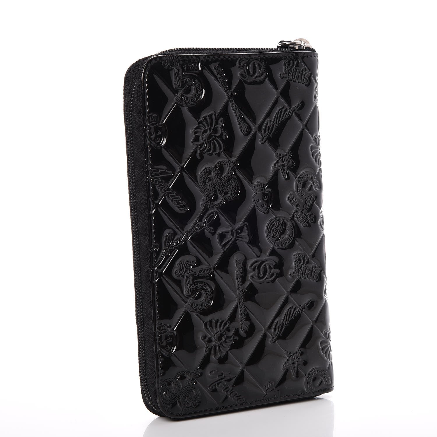 Chanel Patent Calfskin Lucky Symbols Zip Around Wallet Black 3 of 10