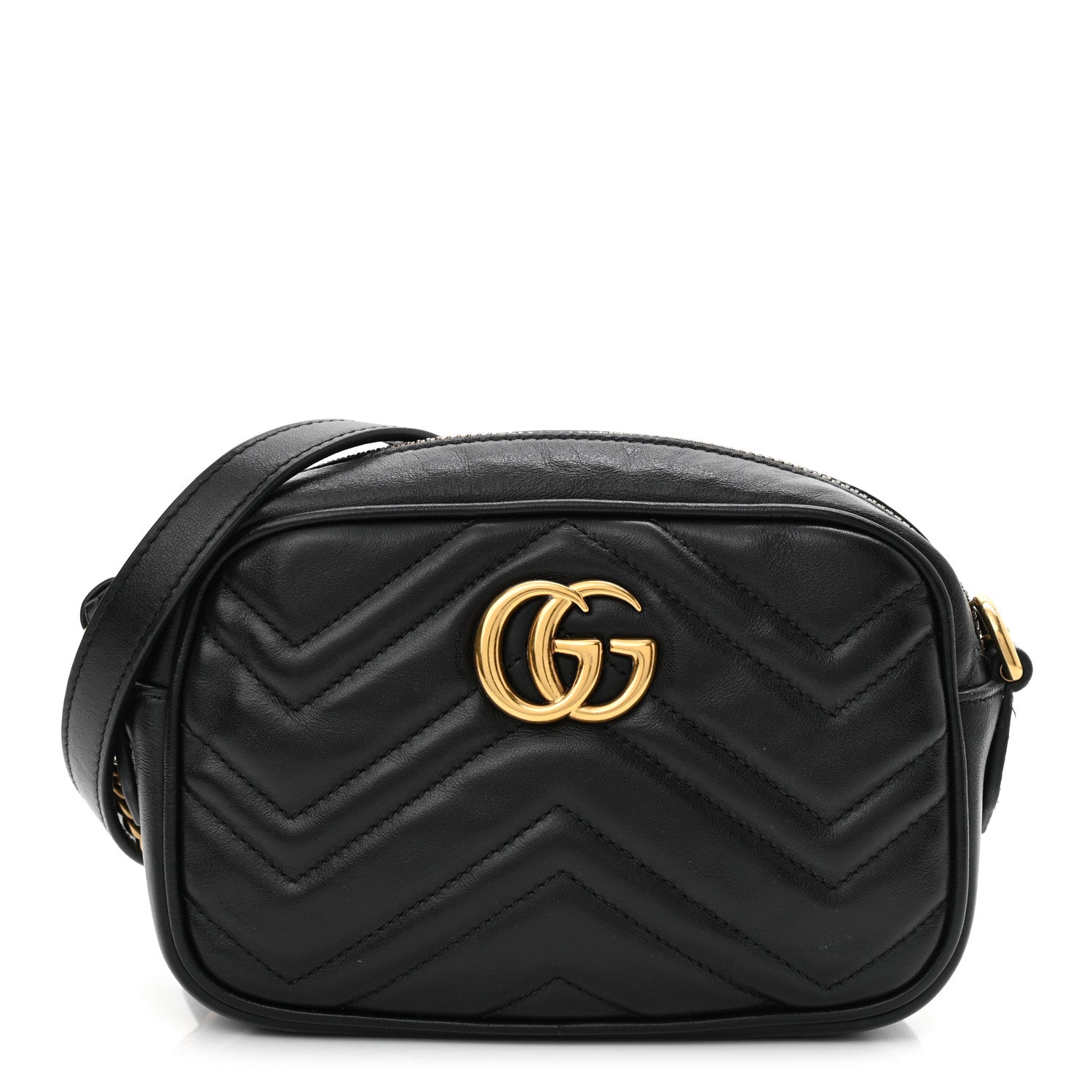 Gucci Calfskin Matelasse Mini GG Marmont Chain Shoulder Bag Black 1 of 10