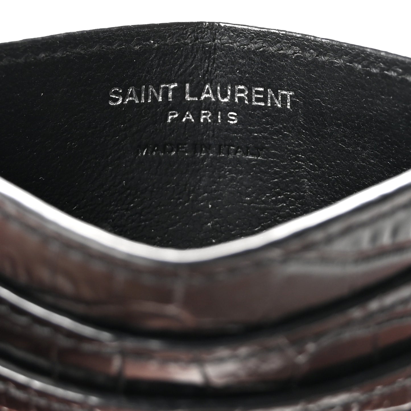 Calfskin Crocodile Embossed Monogram Credit Card Case Black
