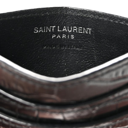Saint Laurent Calfskin Crocodile Embossed Monogram Credit Card Case Black 6 of 8