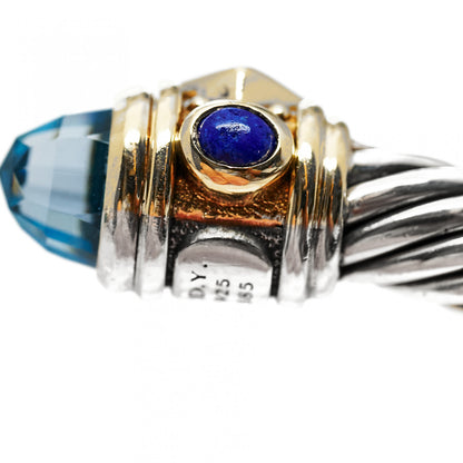 David Yurman Sterling Silver 14K Yellow Gold Blue Topaz Lapis Lazuli 5mm Cable Renaissance Bracelet 4 of 7