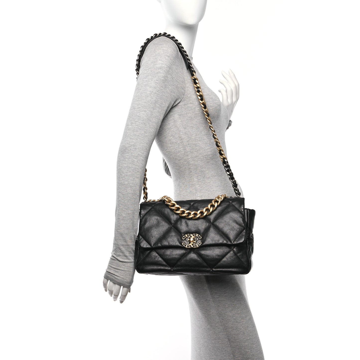 Lambskin Quilted Large Chanel 19 Flap Black