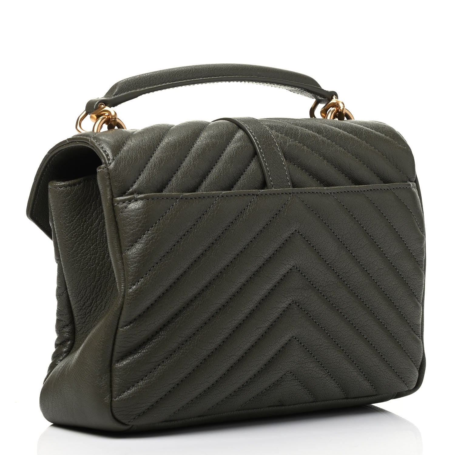 Saint Laurent Sheepskin Matelasse Chevron Monogram Medium College Bag Military Green 3 of 10