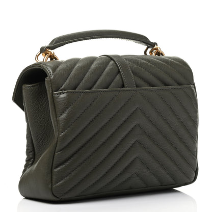 Saint Laurent Sheepskin Matelasse Chevron Monogram Medium College Bag Military Green 3 of 10