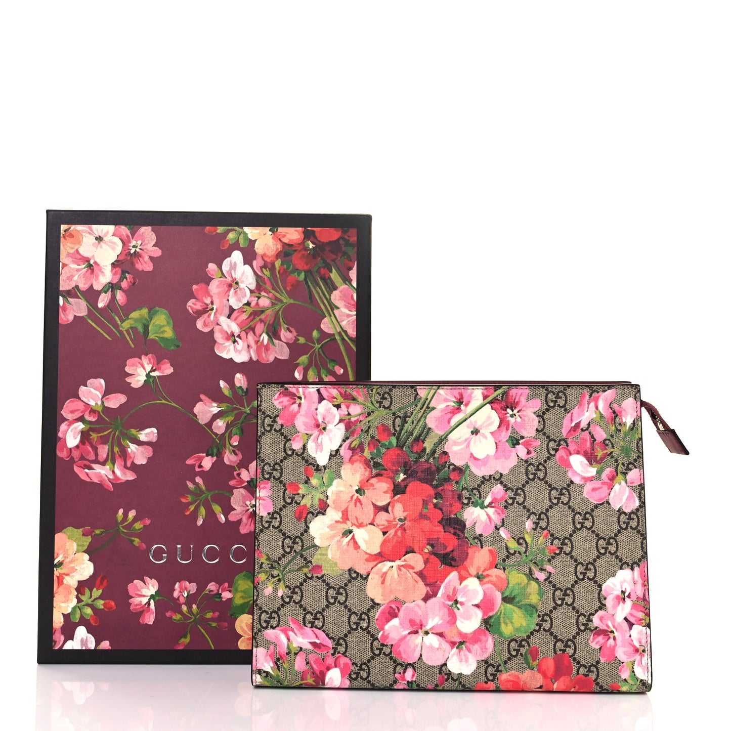 GG Supreme Monogram Blooms Large Cosmetic Case Beige Multicolor Dry Rose