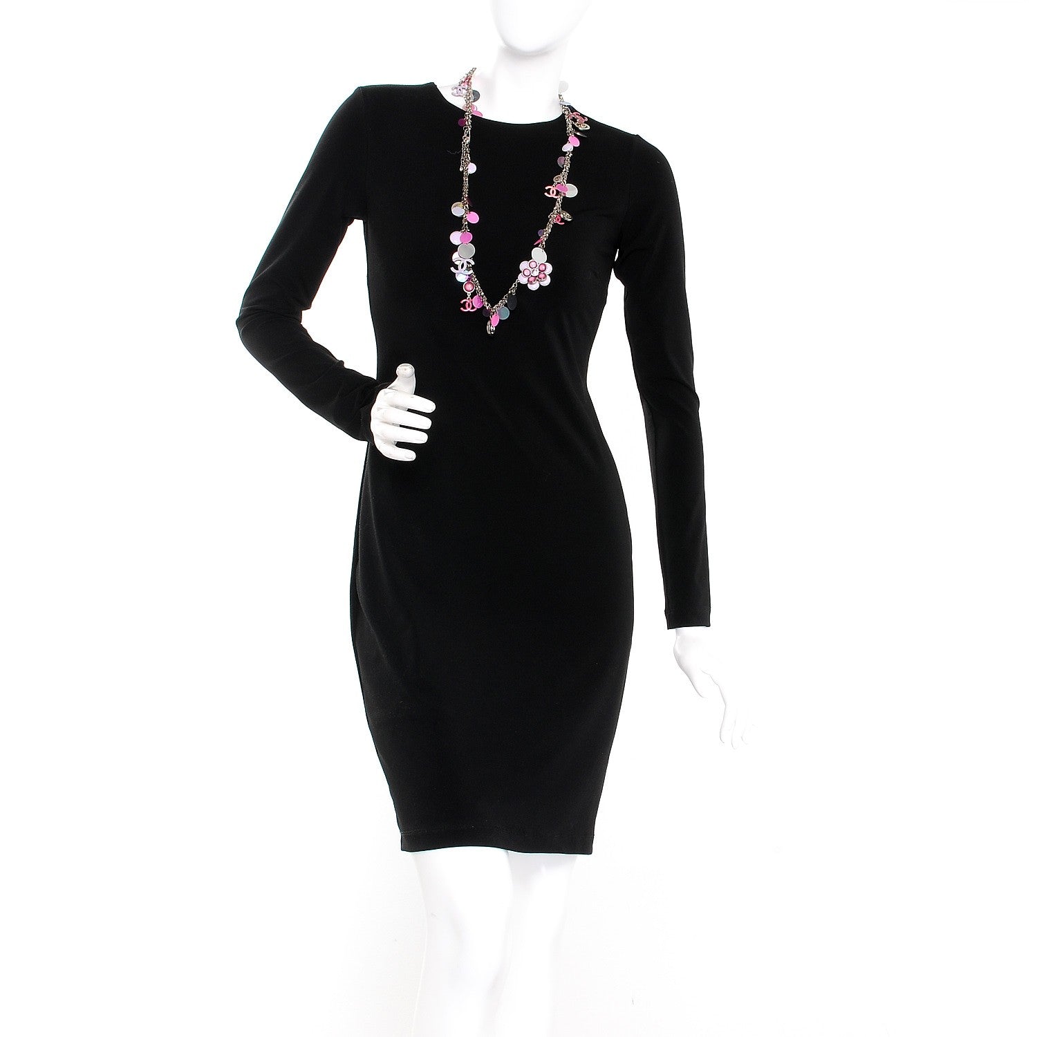 Chanel Enamel Plastic Flower Disc CC Necklace Pink Silver 2 of 4