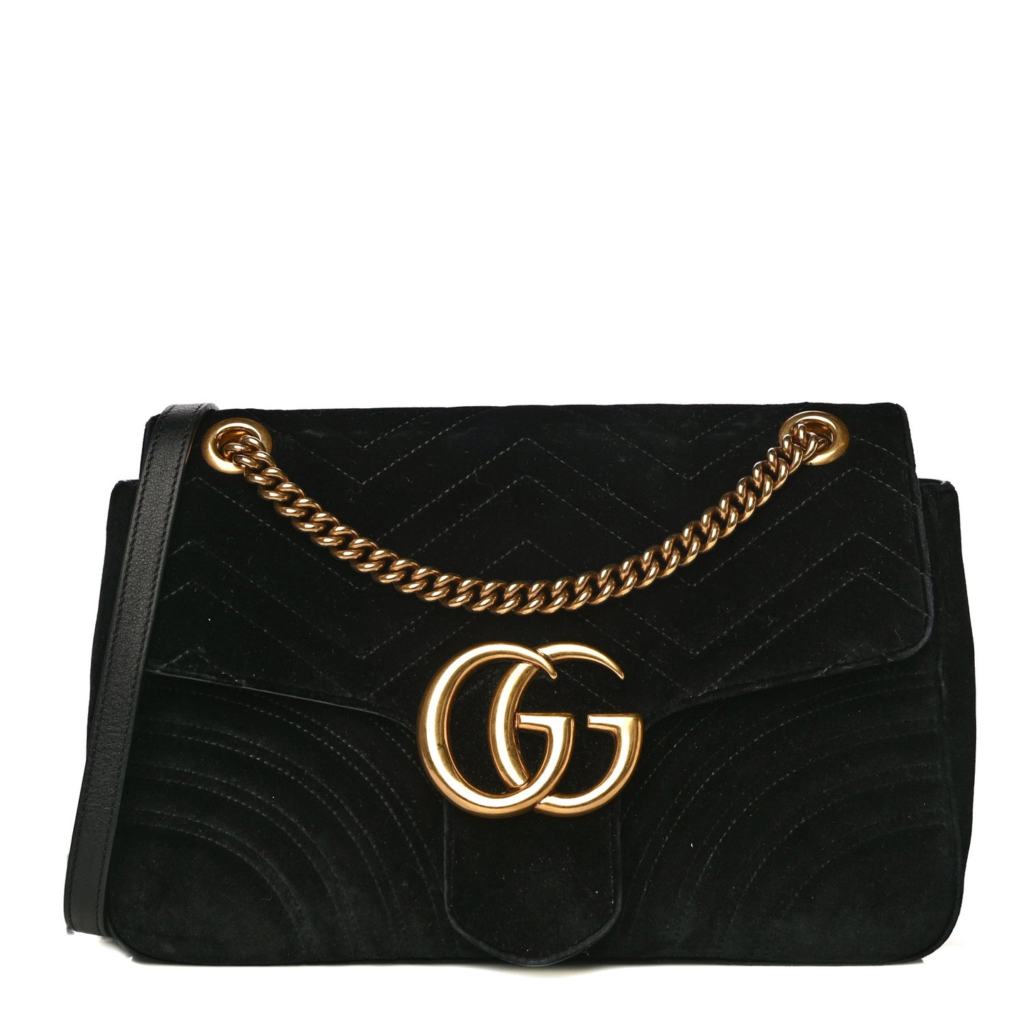 Velvet Matelasse Medium GG Marmont Shoulder Bag Black