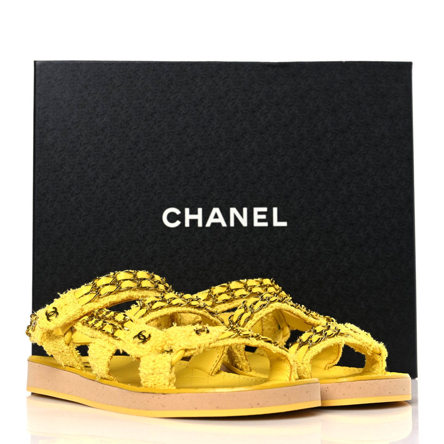 Tweed Chain Sandals 37.5 Yellow