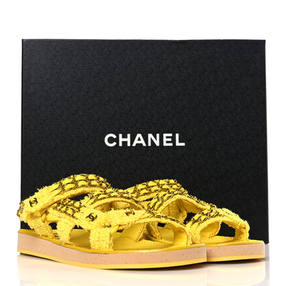 Chanel Tweed Chain Sandals 37.5 Yellow 9 of 9