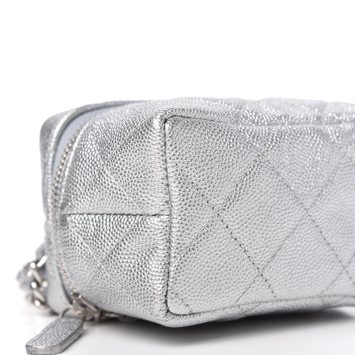 Chanel Metallic Caviar Quilted Mini Top Handle Vanity With Chain Silver 6 of 10
