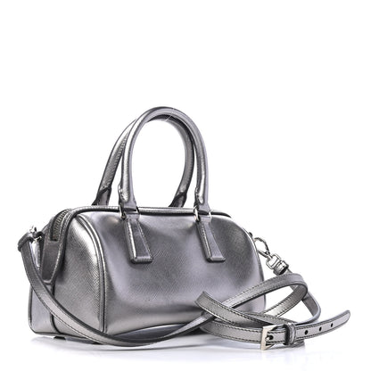 Prada Metallic Saffiano Mini Convertible Bowler Cromo 2 of 4