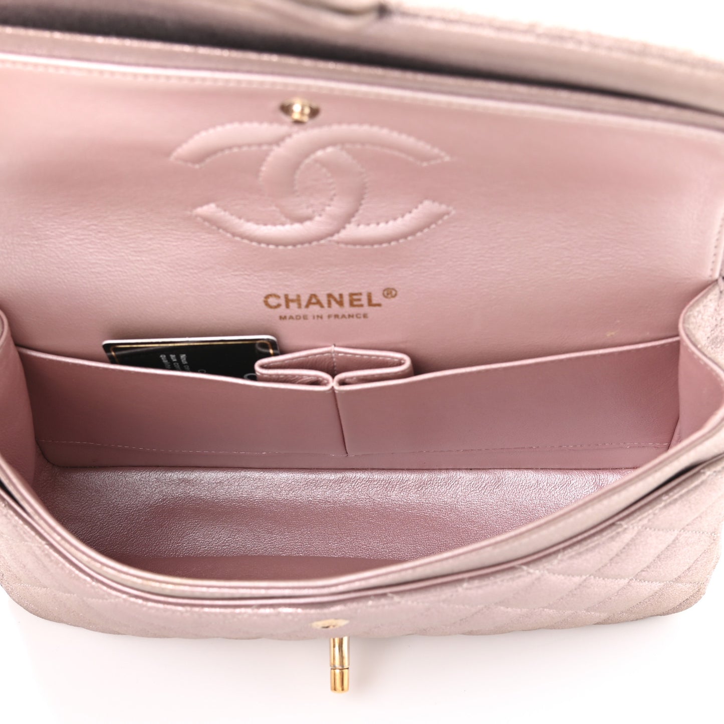 Iridescent Calfskin Quilted Medium Double Flap Light Pink
