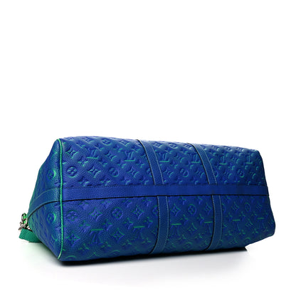 Louis Vuitton Taurillon Illusion Keepall Bandouliere 50 Bleu Vert 4 of 11