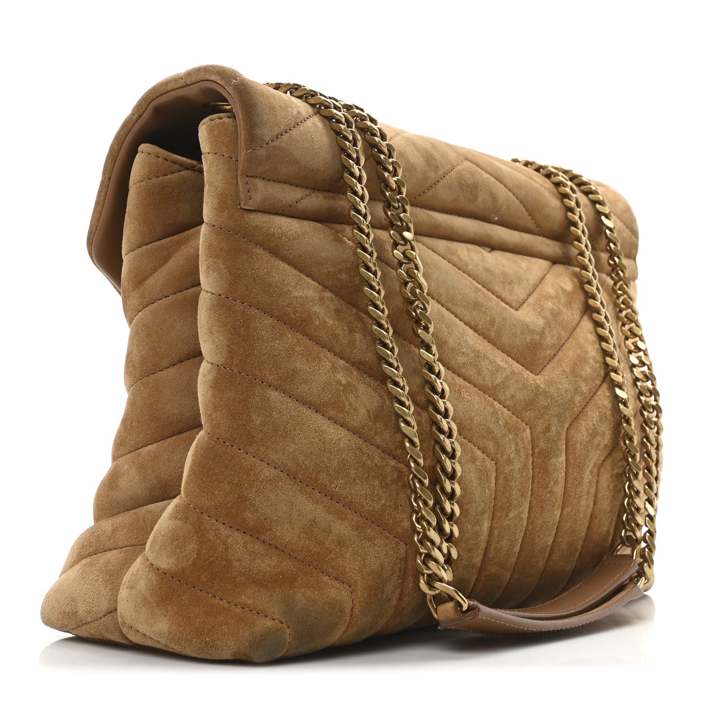 Suede Y Quilted Monogram Medium Loulou Chain Satchel Cinnamon