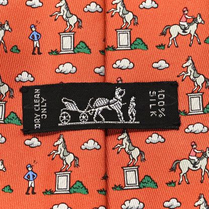 Hermes Printed Silk Mens Neck Tie Orange 5 of 5