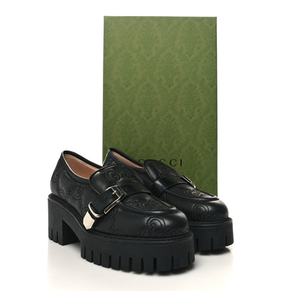 Gucci Nappa Cordovan Lux GG Matelasse Buckled Platform Lug Sole 60mm Loafers 38 Black 9 of 9
