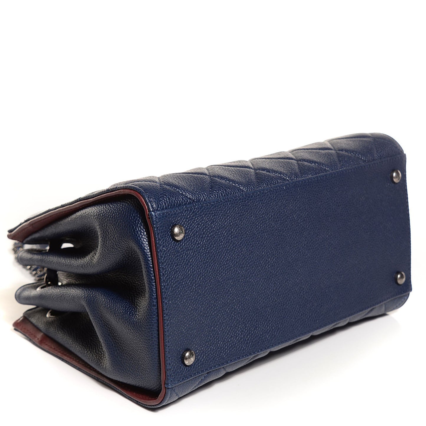 Grained Calfskin Quilted CC Accordion Small Tote Blue