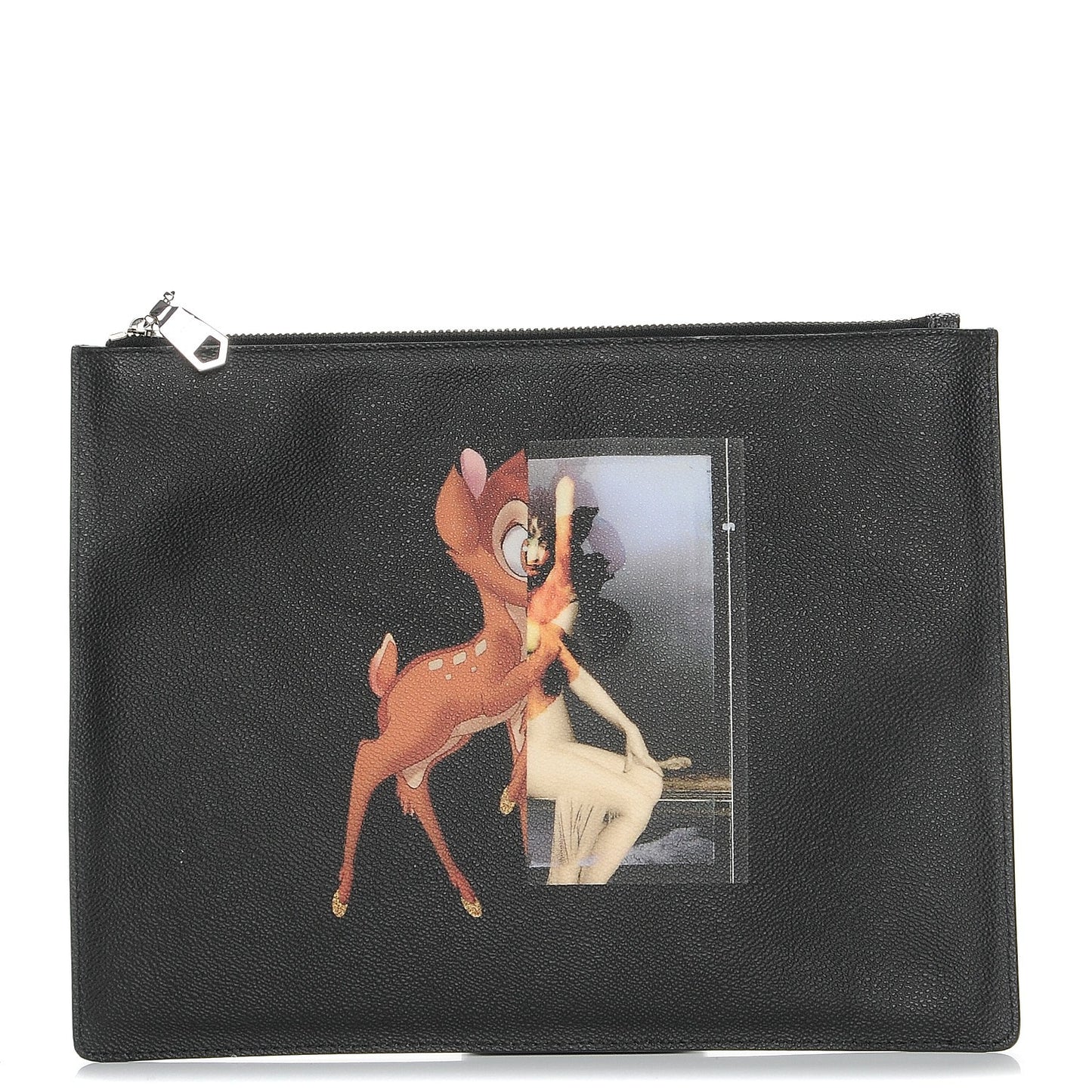 Textured Coated Canvas Bambi Print Medium Cosmetic Pouch Black
