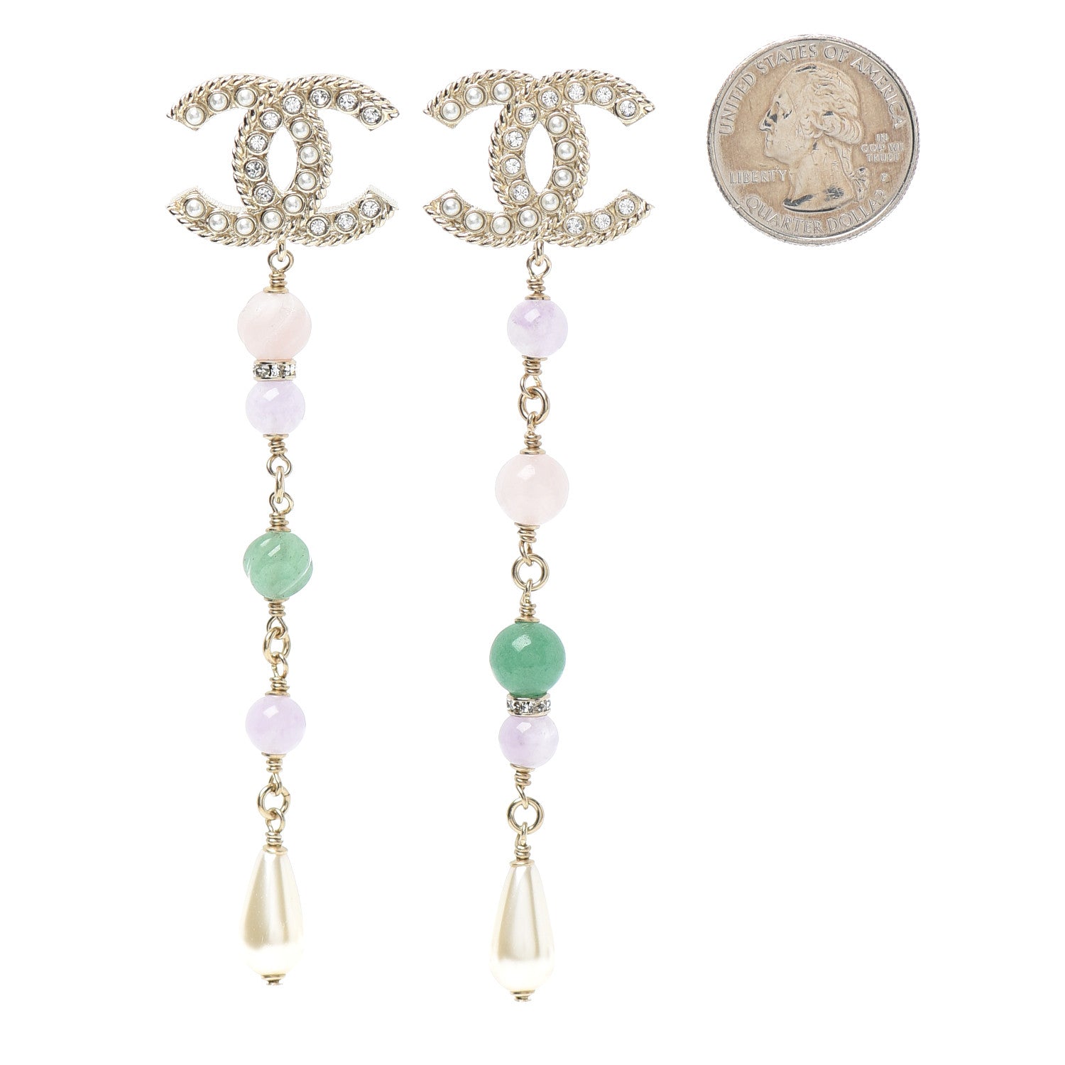 Chanel Pearl Beaded CC Drop Earrings Gold 2 of 4