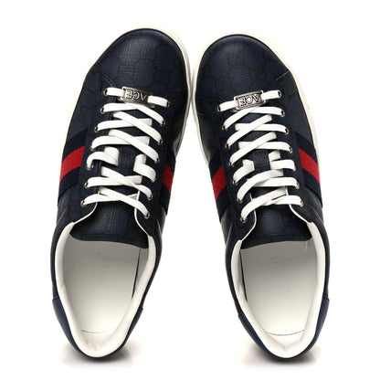 Gucci GG Supreme Monogram Web Mens New Ace Sneakers 8 Dark Blue 2 of 11