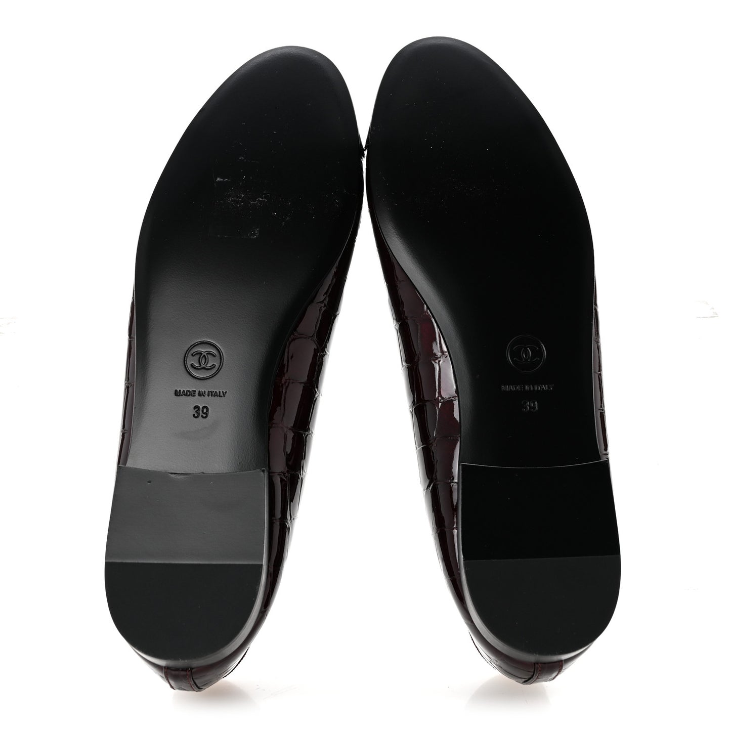 Patent Calfskin Crocodile Embossed Ballerina Flats 39 Dark Burgundy Black