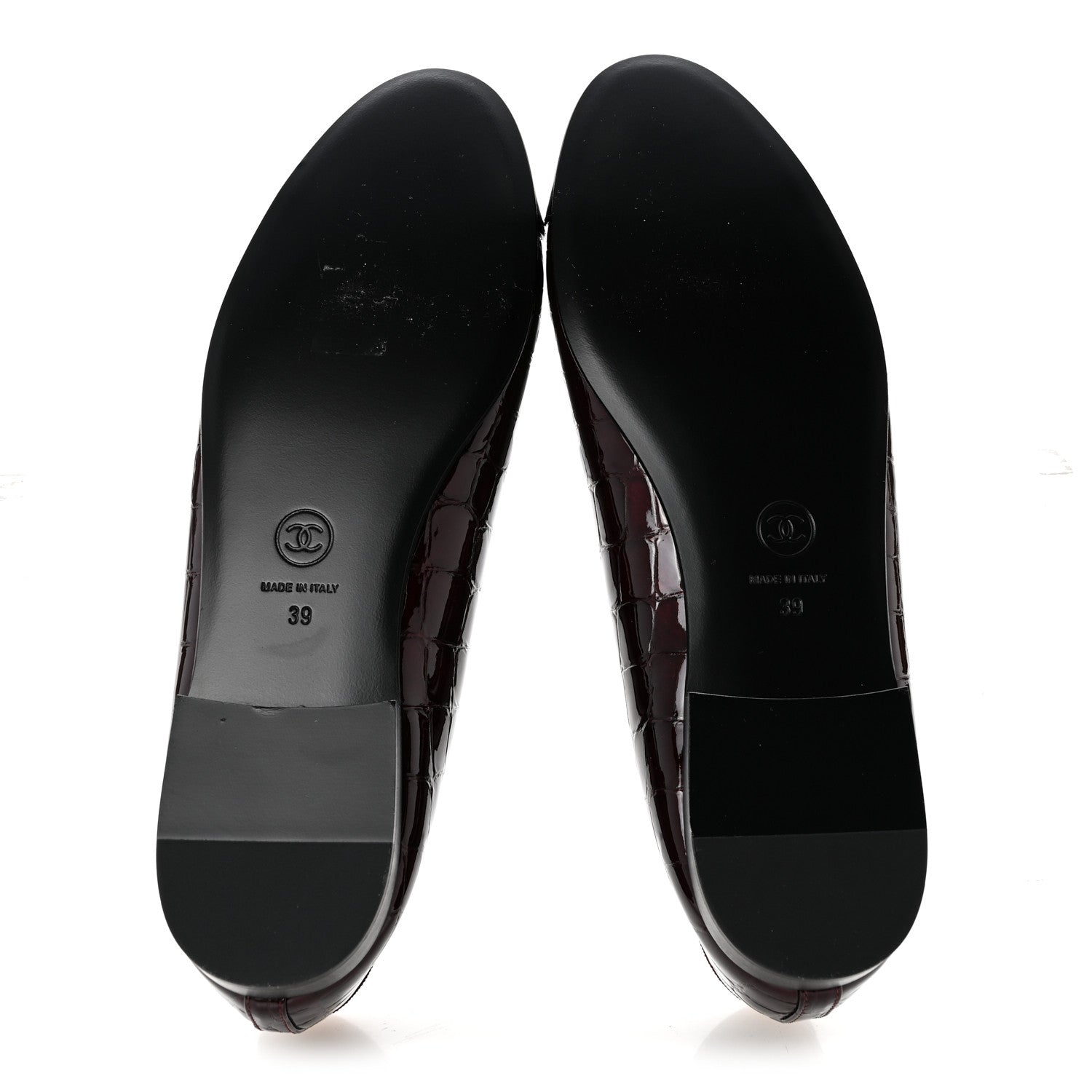 Chanel Patent Calfskin Crocodile Embossed Ballerina Flats 39 Dark Burgundy Black 6 of 9