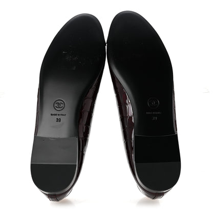 Chanel Patent Calfskin Crocodile Embossed Ballerina Flats 39 Dark Burgundy Black 6 of 9