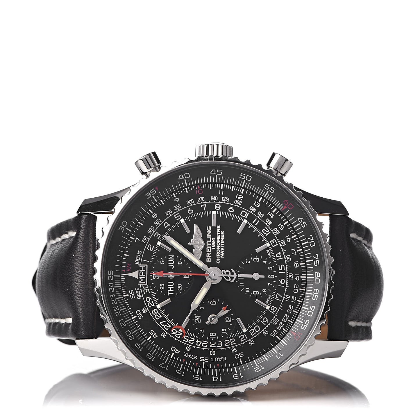 Stainless Steel Calfskin 46mm Navitimer 1884 Limited Edition Chronograph Automatic Watch Black A21350