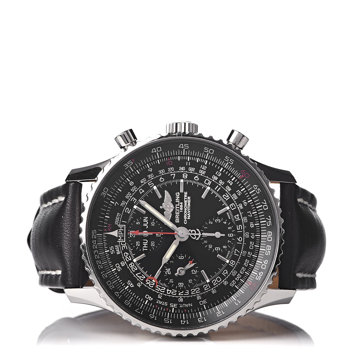 Breitling Stainless Steel Calfskin 46mm Navitimer 1884 Limited Edition Chronograph Automatic Watch Black A21350 3 of 9