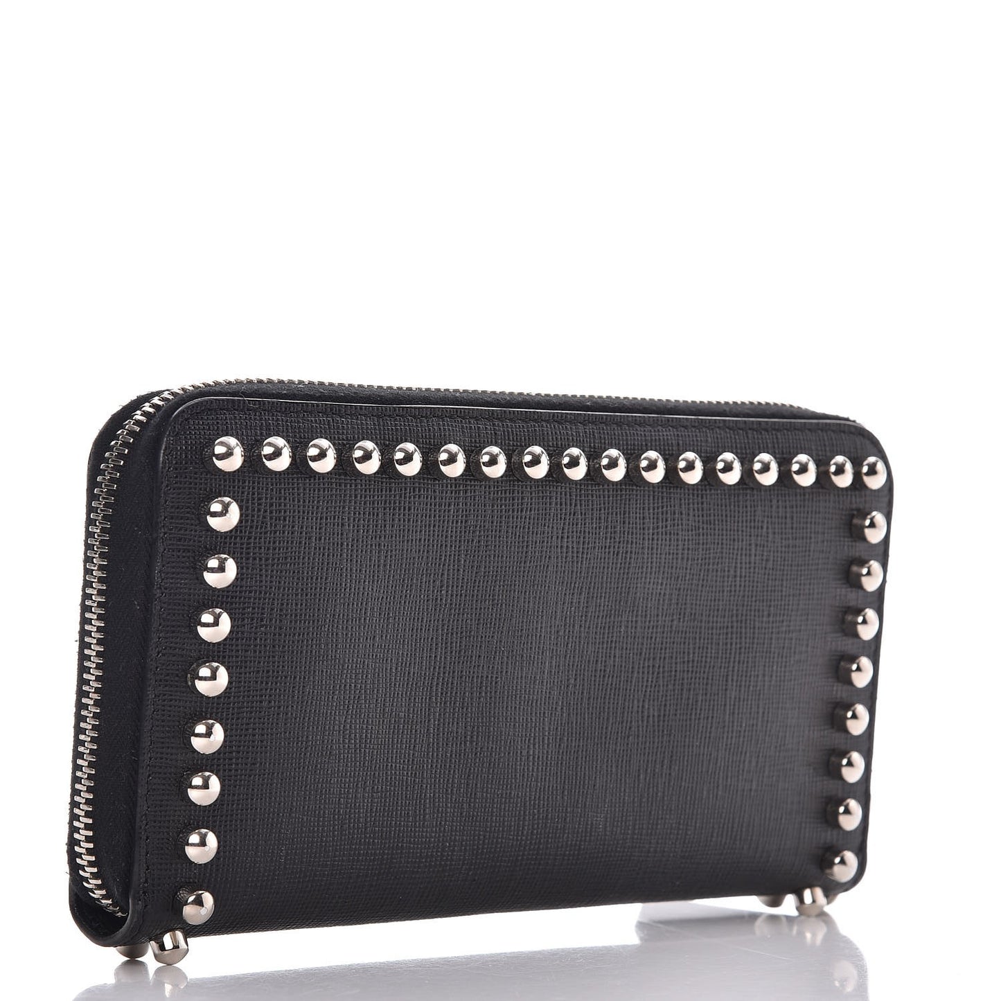 Vitello Elite Mink Fur Studded Karlito Zip Around Wallet Black