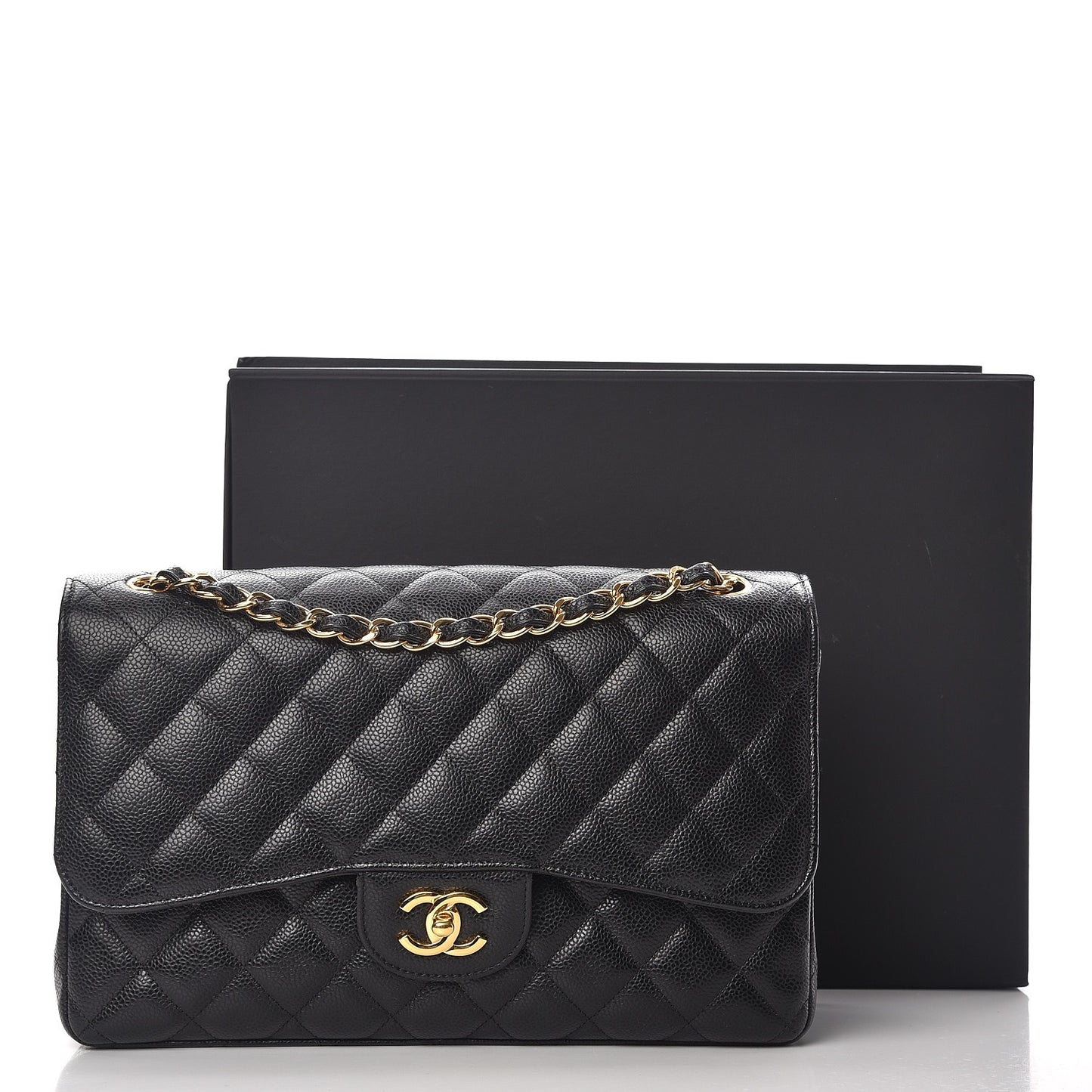 Caviar Quilted Jumbo Double Flap Black