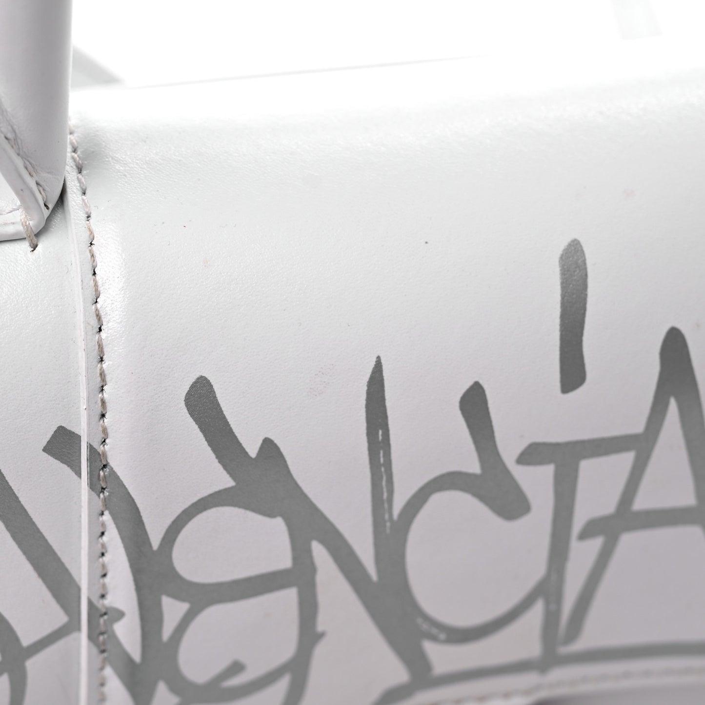 Box Calfskin Graffiti Logo Hourglass Top Handle Bag XS White Light Silver