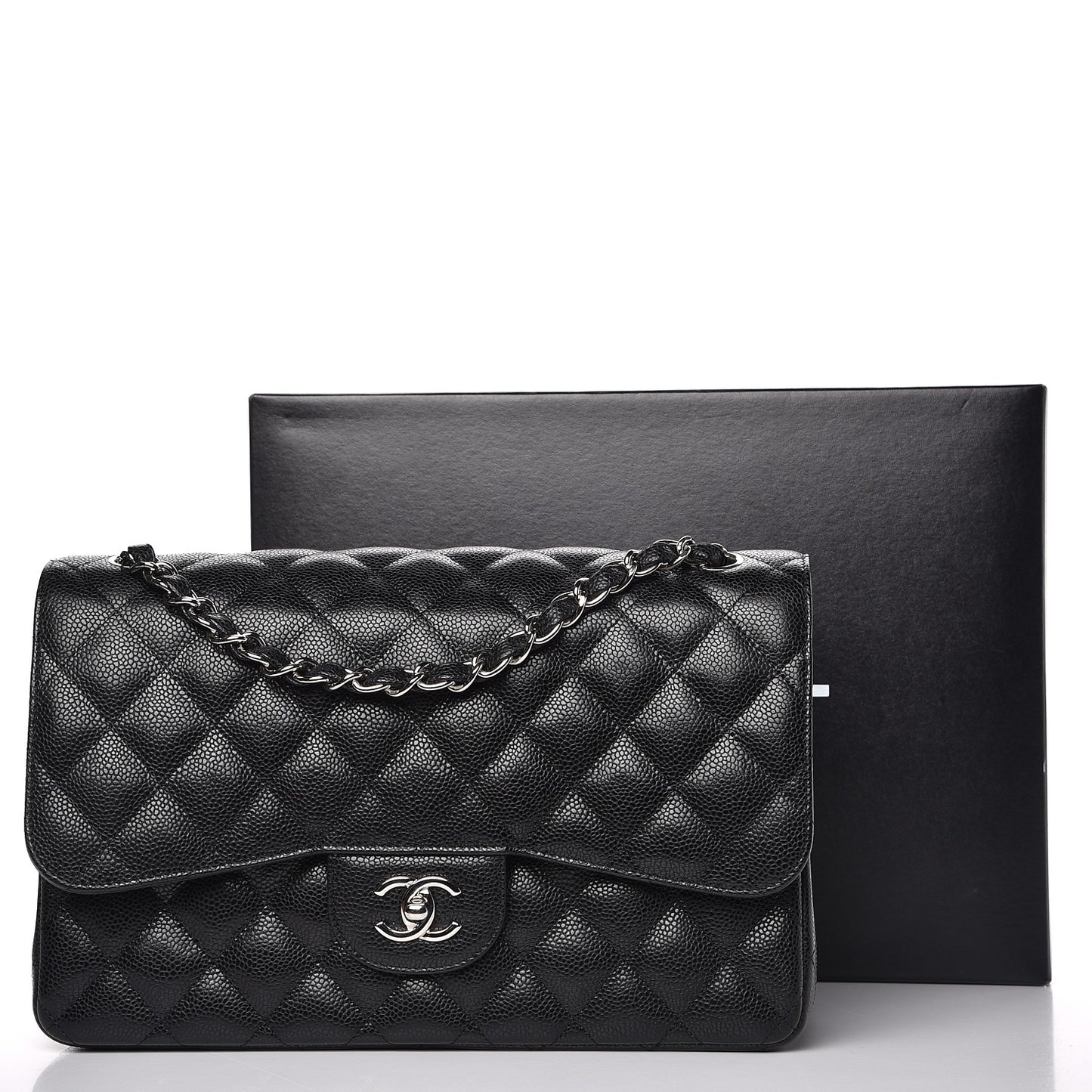 Caviar Quilted Jumbo Double Flap Black