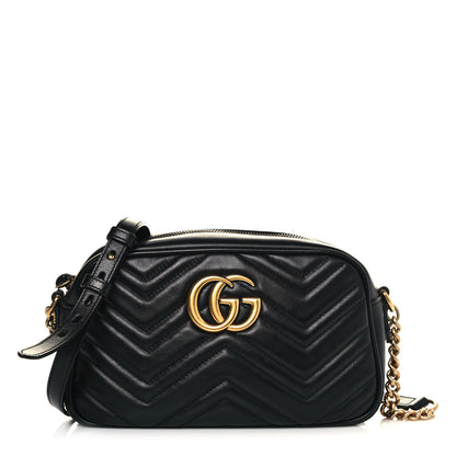 Gucci Calfskin Matelasse Small GG Marmont Chain Shoulder Bag Black 1 of 12